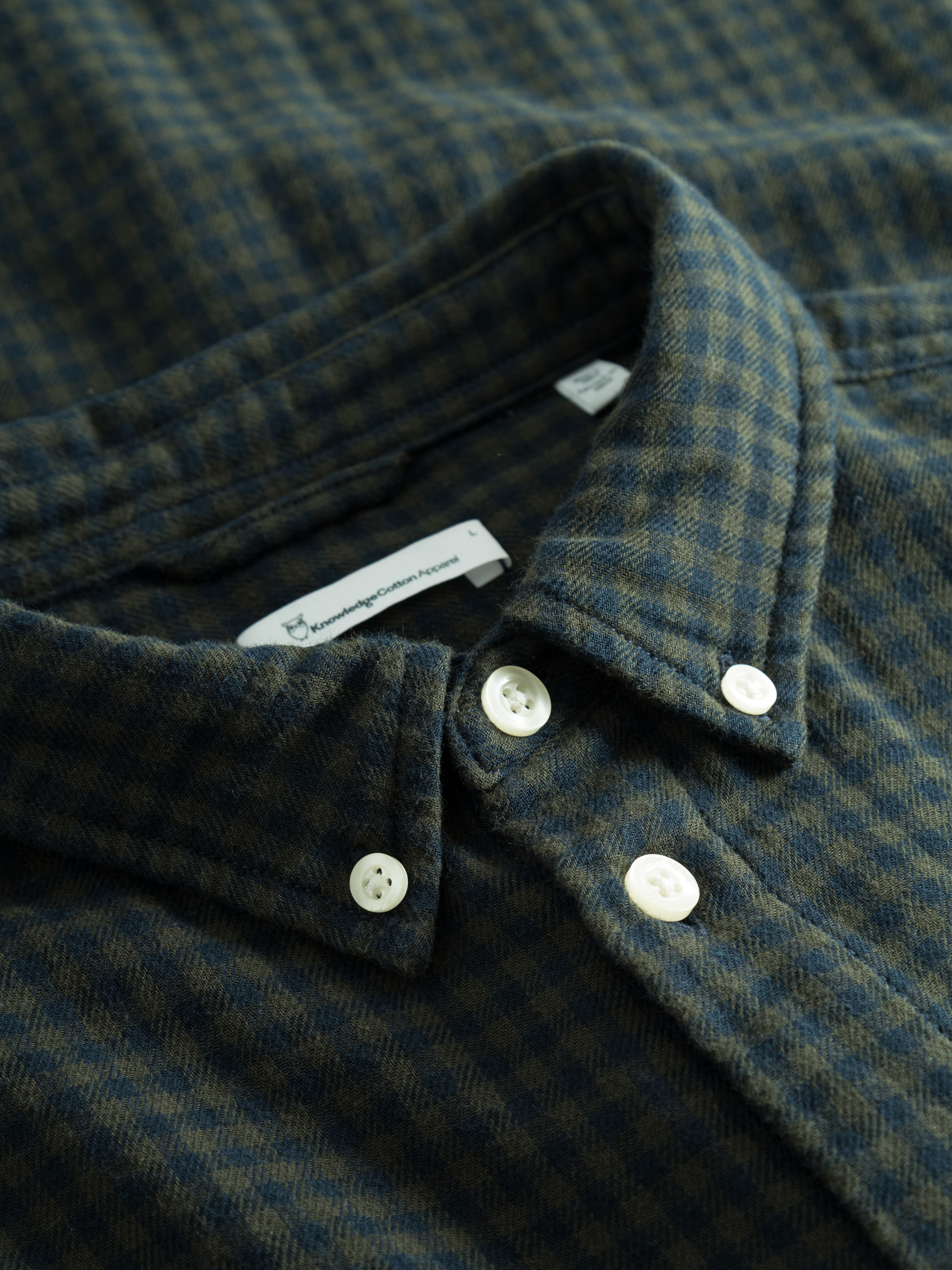 KNOWLEDGE COTTON APPAREL DOUBLE LAYER CHECKERED SHIRT - GREEN