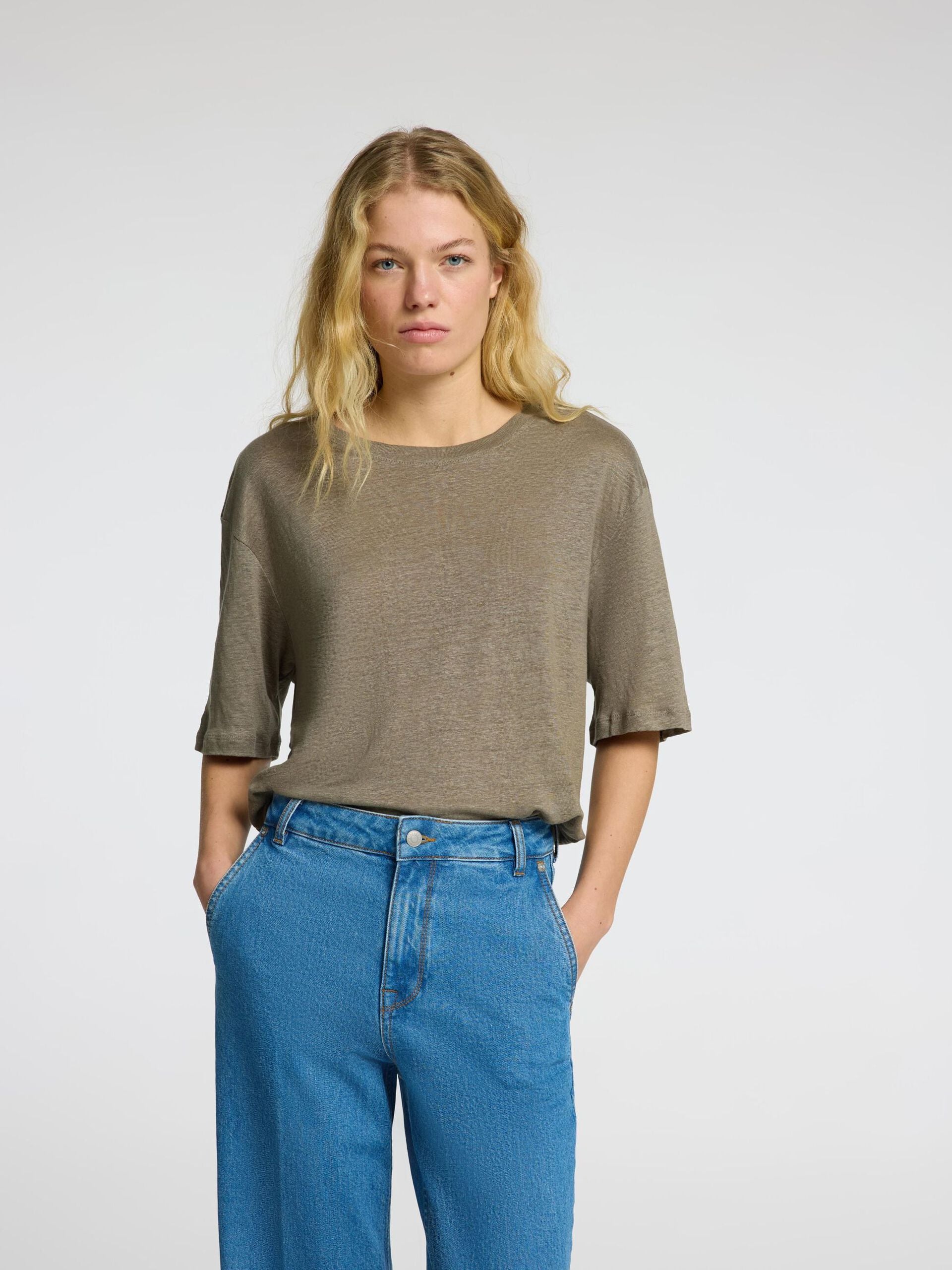 SELECTED FEMME LINEN TEE - VETIVER