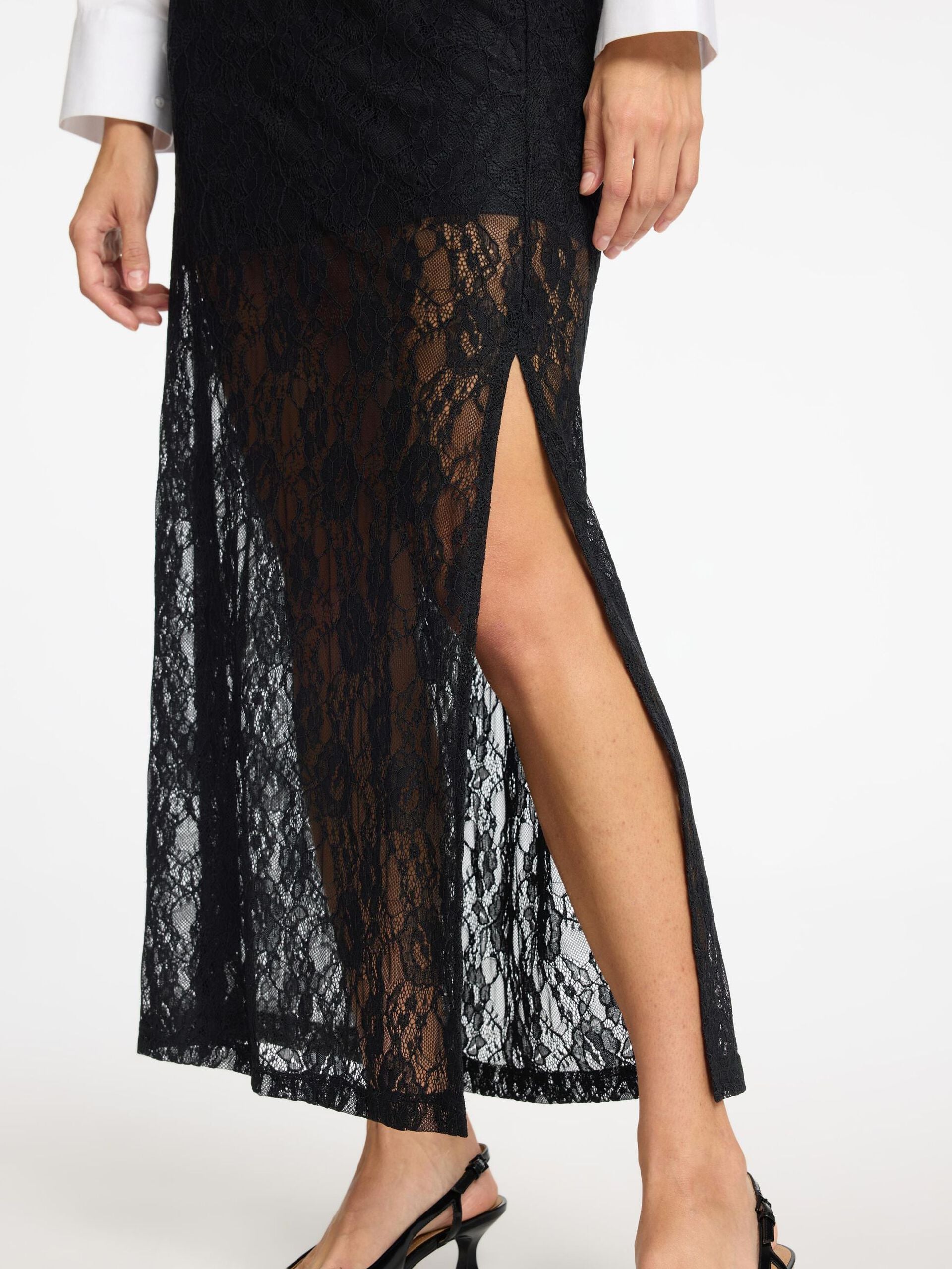 SELECTED FEMME LACE SKIRT - BLACK