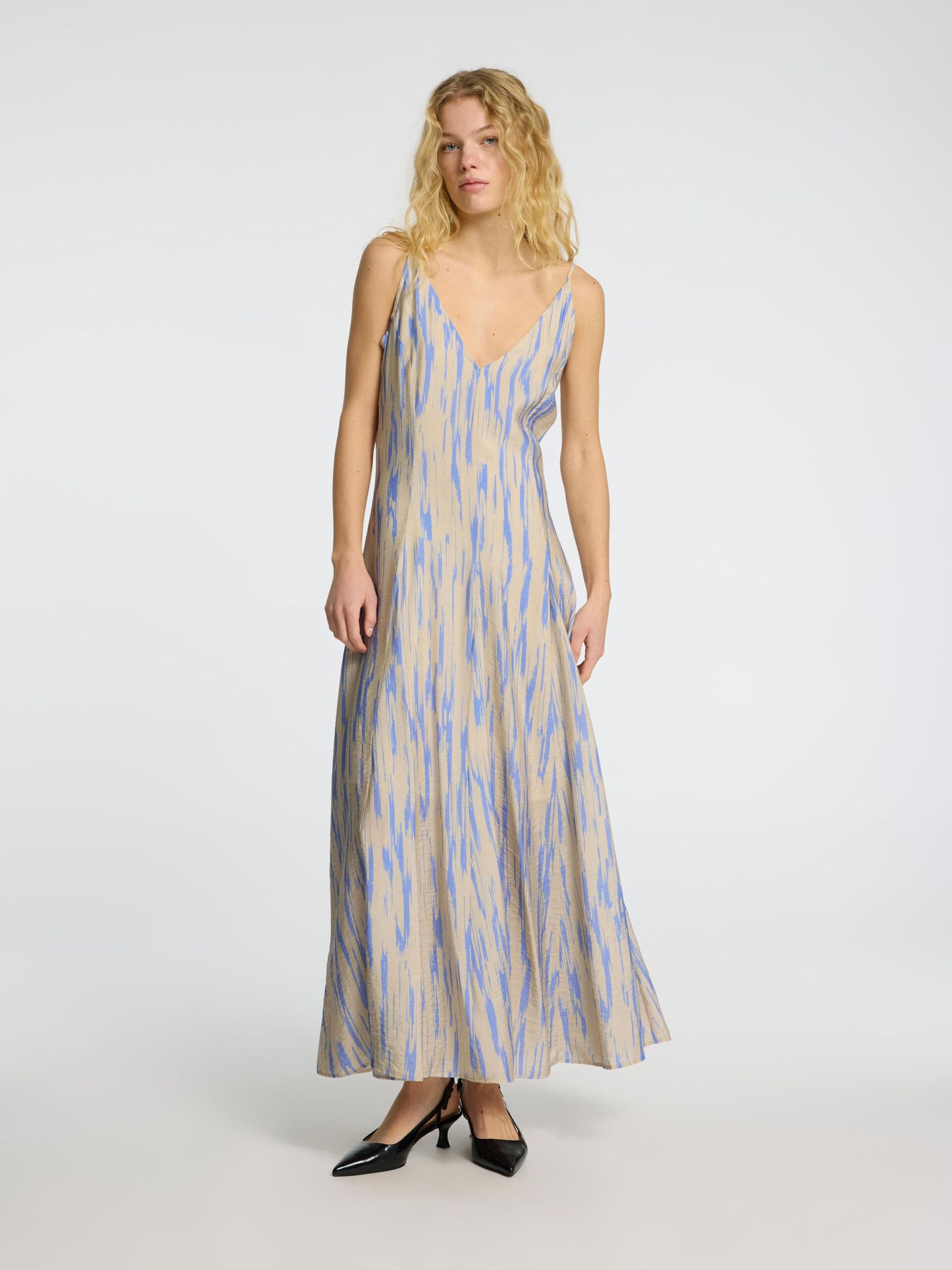 SELECTED FEMME ANKLE STRAP DRESS - BIRCH/BLUE