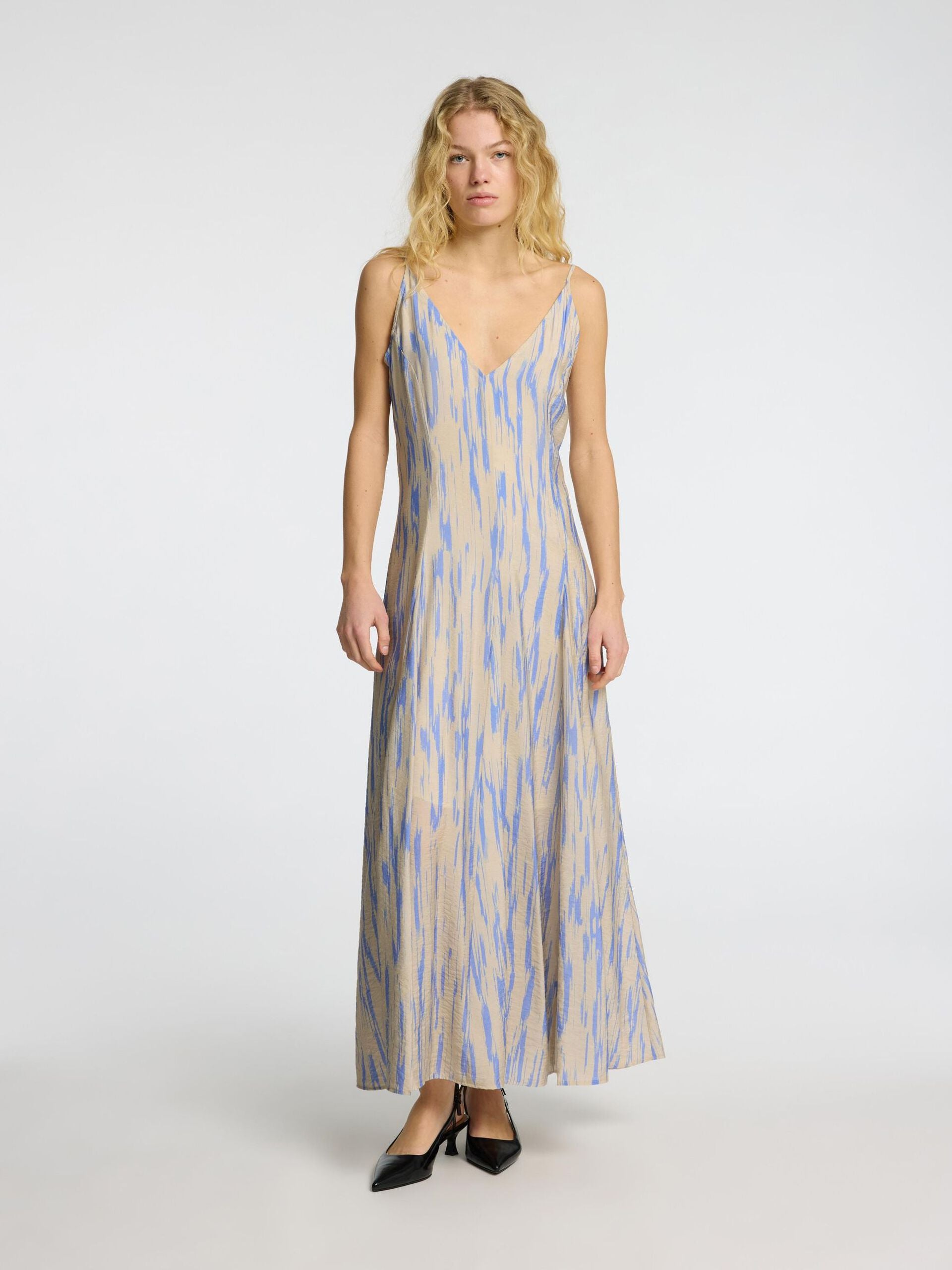 SELECTED FEMME ANKLE STRAP DRESS - BIRCH/BLUE