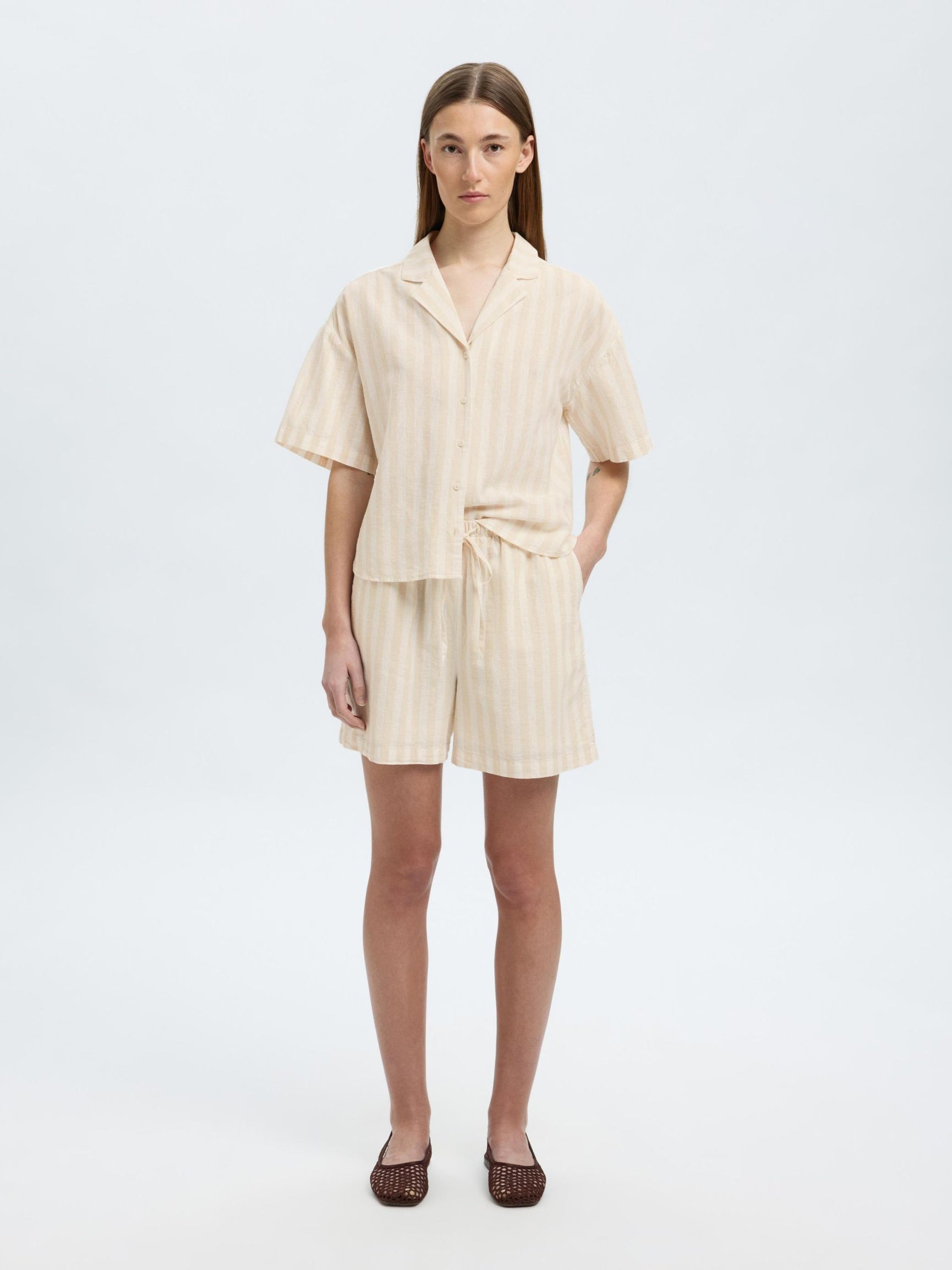 SELECTED FEMME STRIPED SHIRT - SANDSHELL