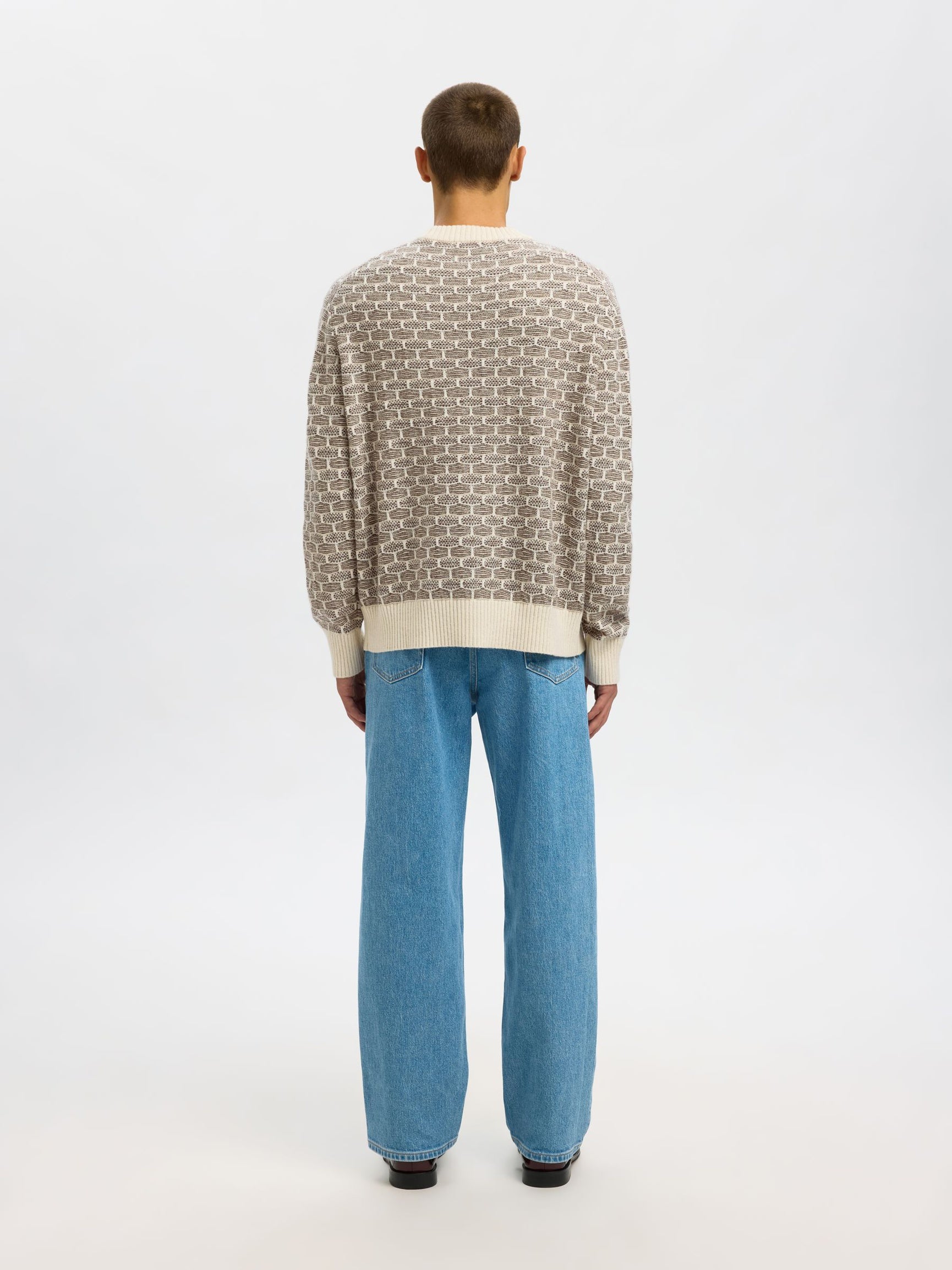 SELECTED HOMME CREW NECK - EGRET / DEMITASSE