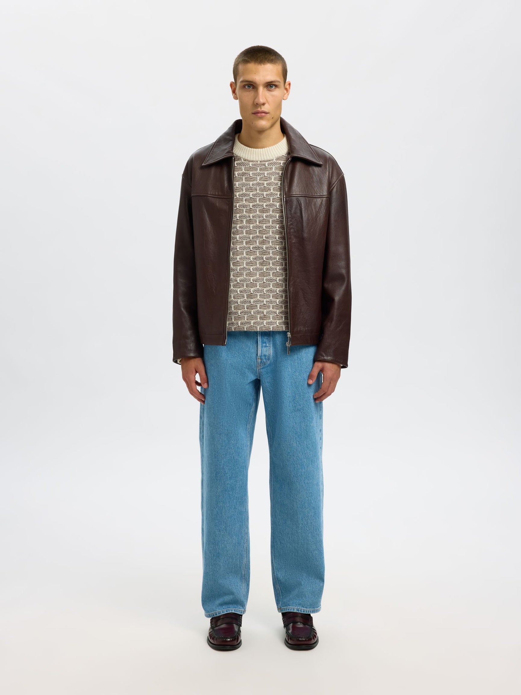 SELECTED HOMME CREW NECK - EGRET / DEMITASSE