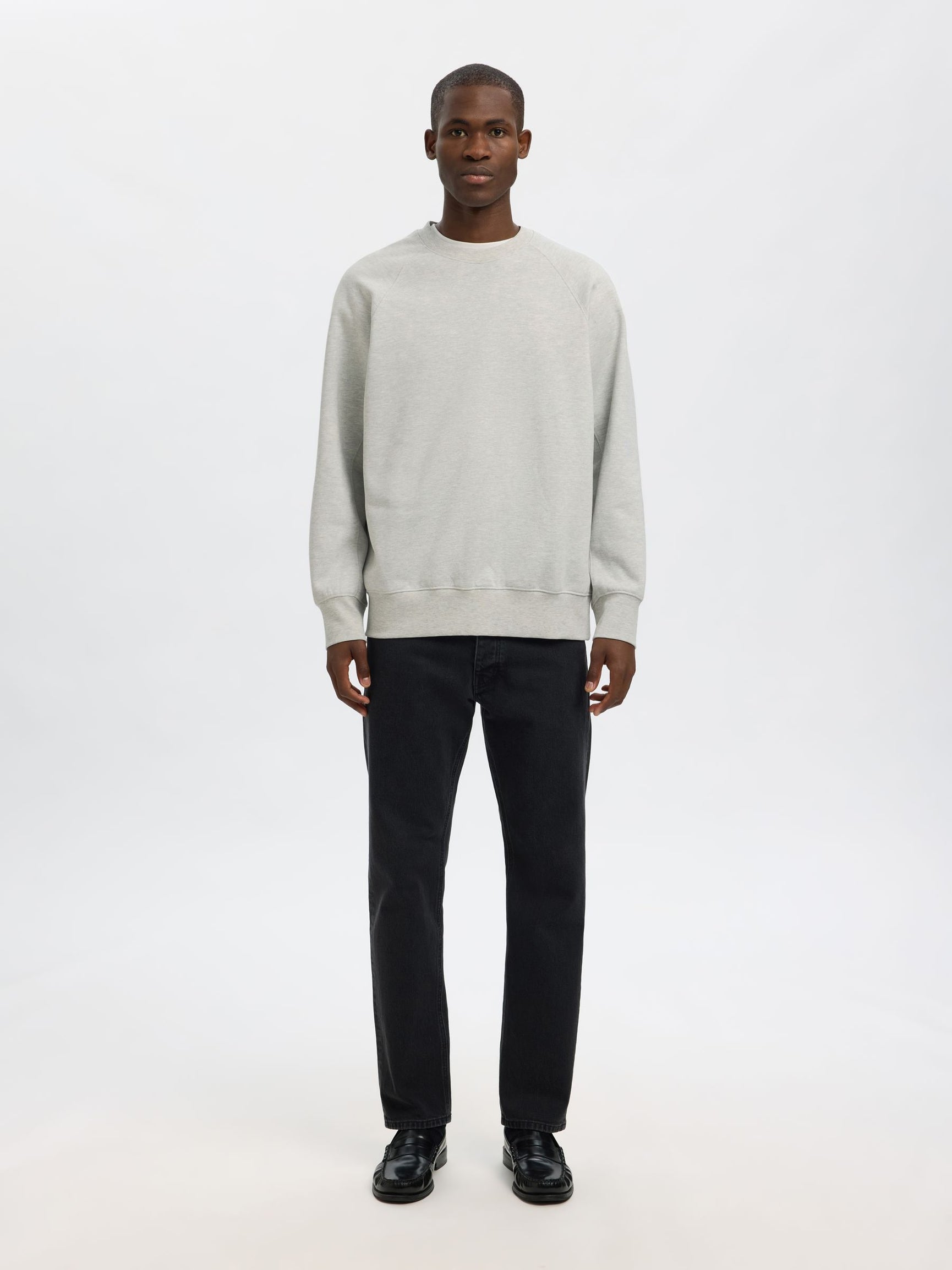 SELECTED HOMME RAGLAN SWEAT - LIGHT GREY MEL