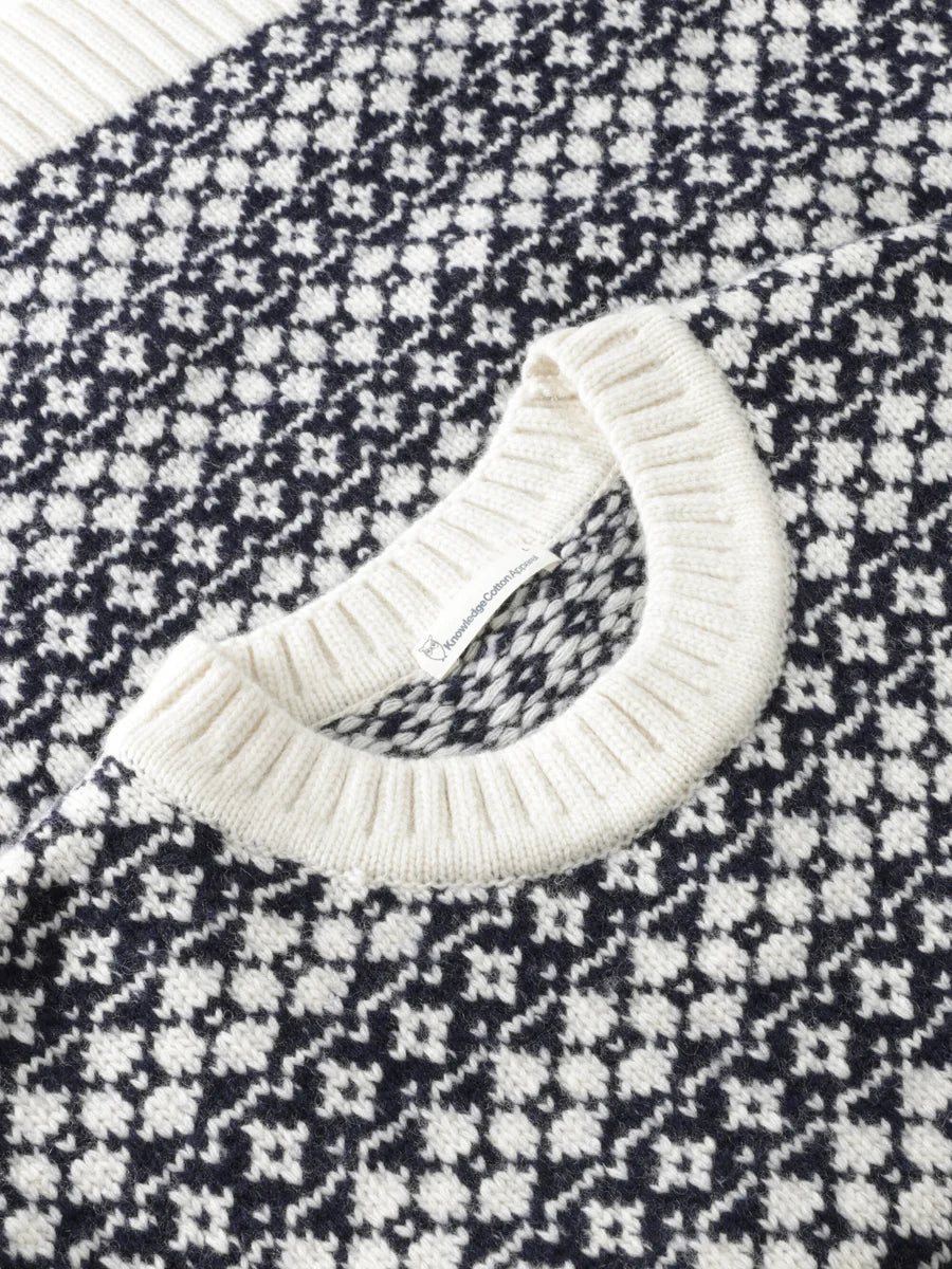 KNOWLEDGE COTTON LAMBSWOOL CREW NECK - BLUE STRIPE