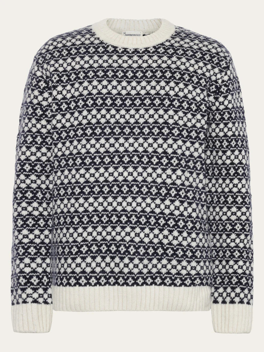 KNOWLEDGE COTTON LAMBSWOOL CREW NECK - BLUE STRIPE