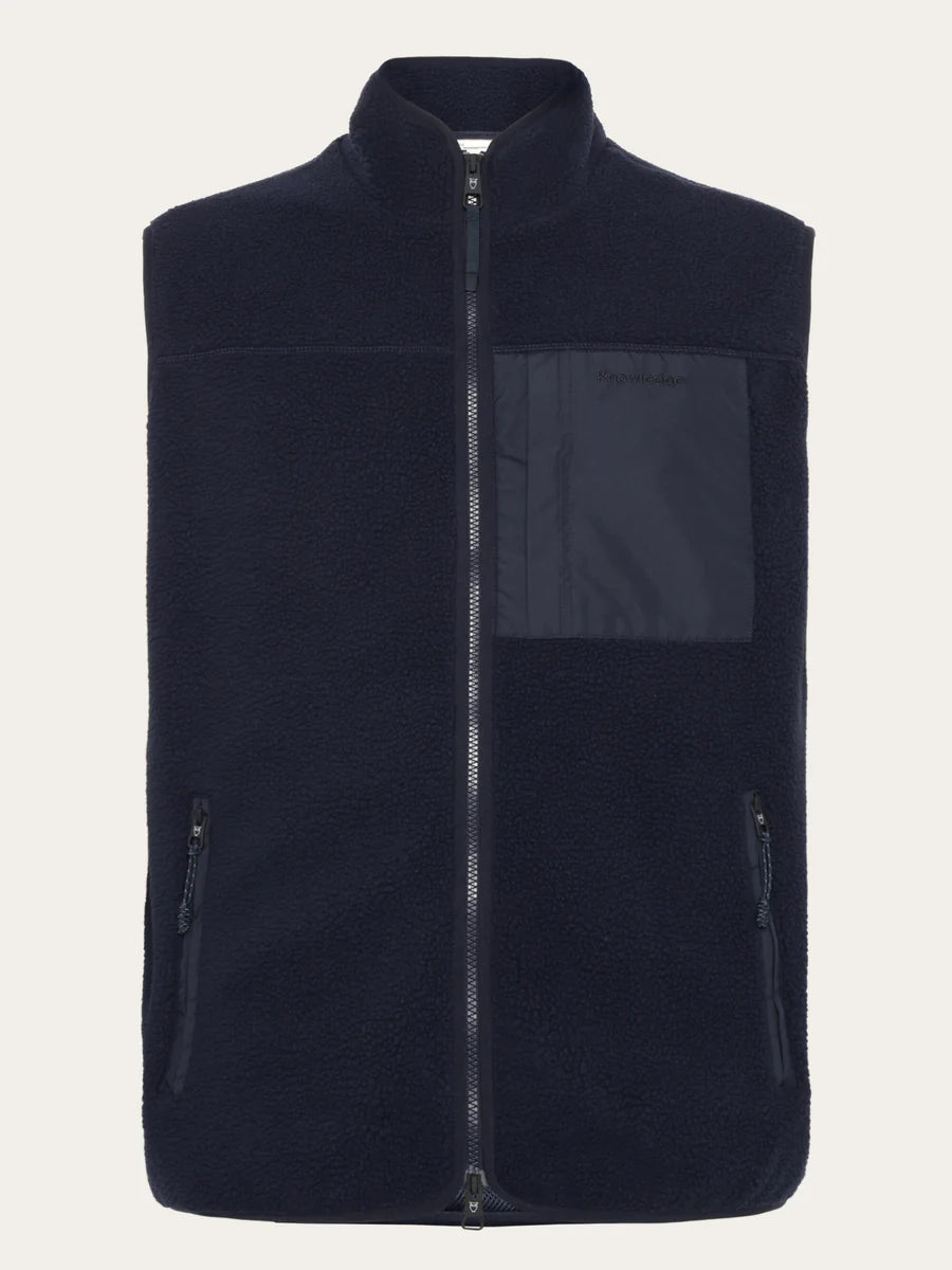 KNOWLEDGE COTTON ZIP FLEECE VEST - NIGHT SKY