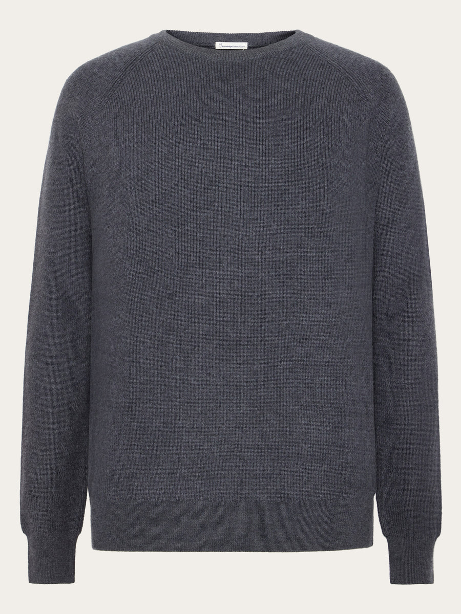 KNOWLEDGE COTTON MERINO CREW NECK - DARK GREY MEL