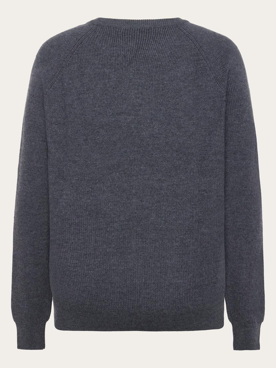 KNOWLEDGE COTTON MERINO CREW NECK - DARK GREY MEL