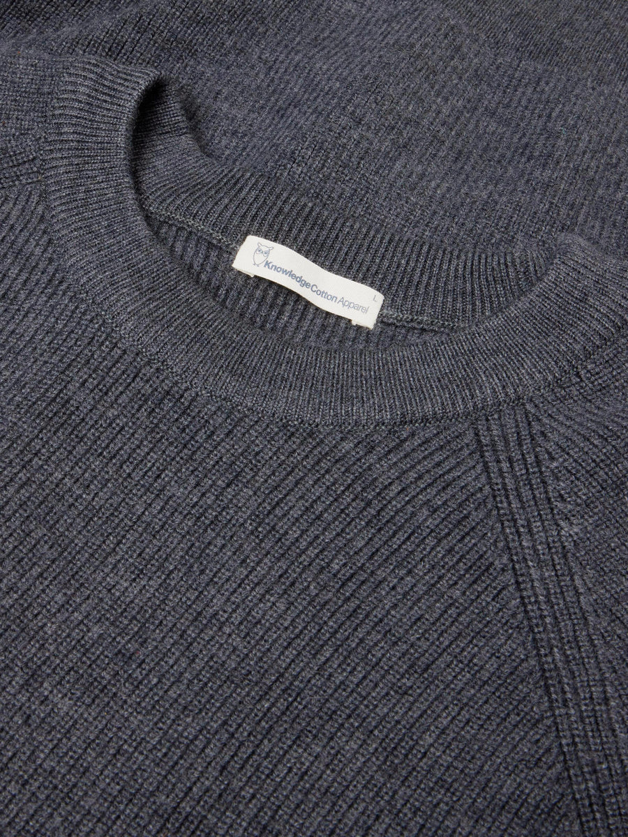 KNOWLEDGE COTTON MERINO CREW NECK - DARK GREY MEL