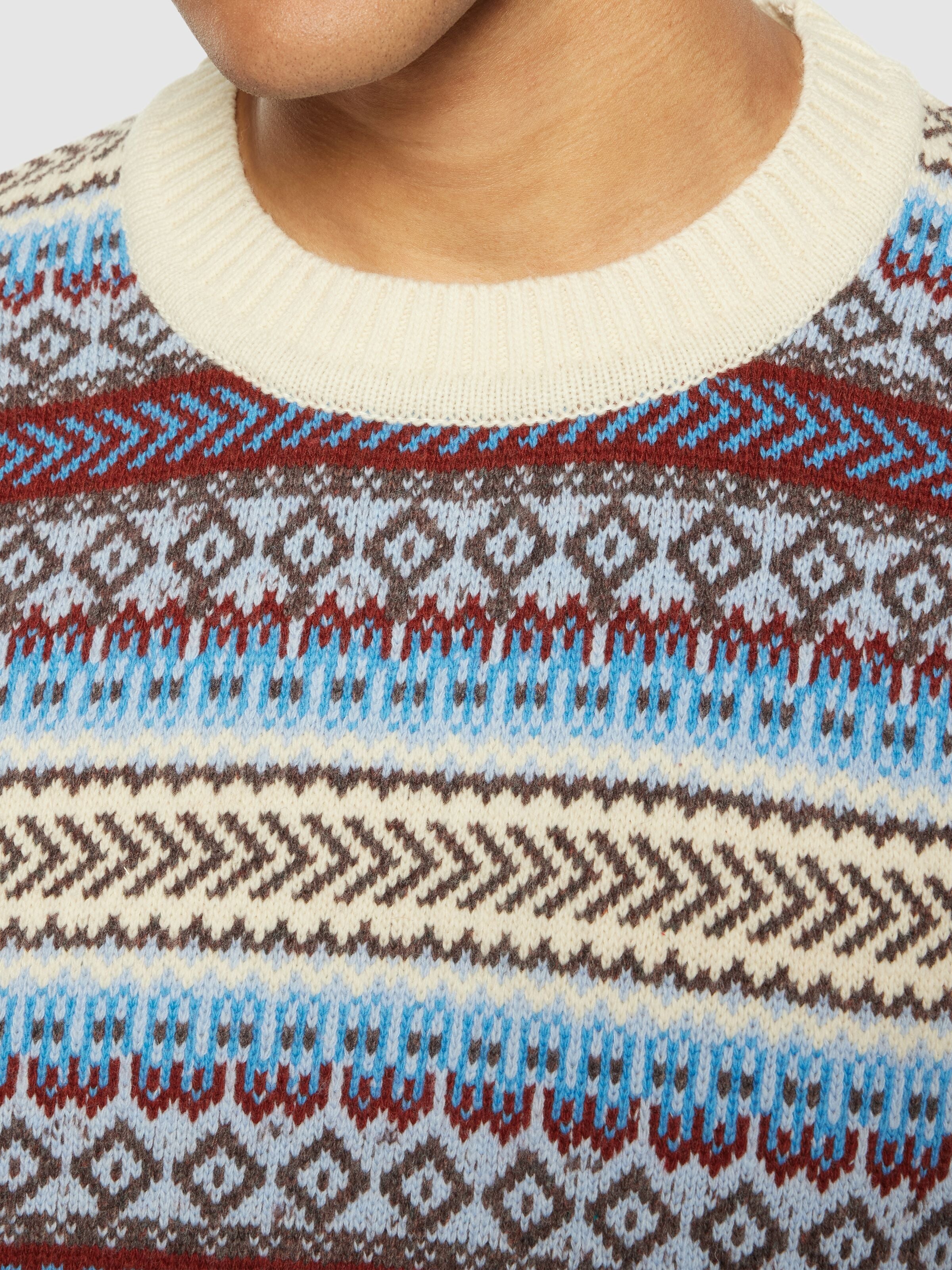 KNOWLEDGE COTTON APPAREL FAIR ISLE CREW - MULTI COLOUR