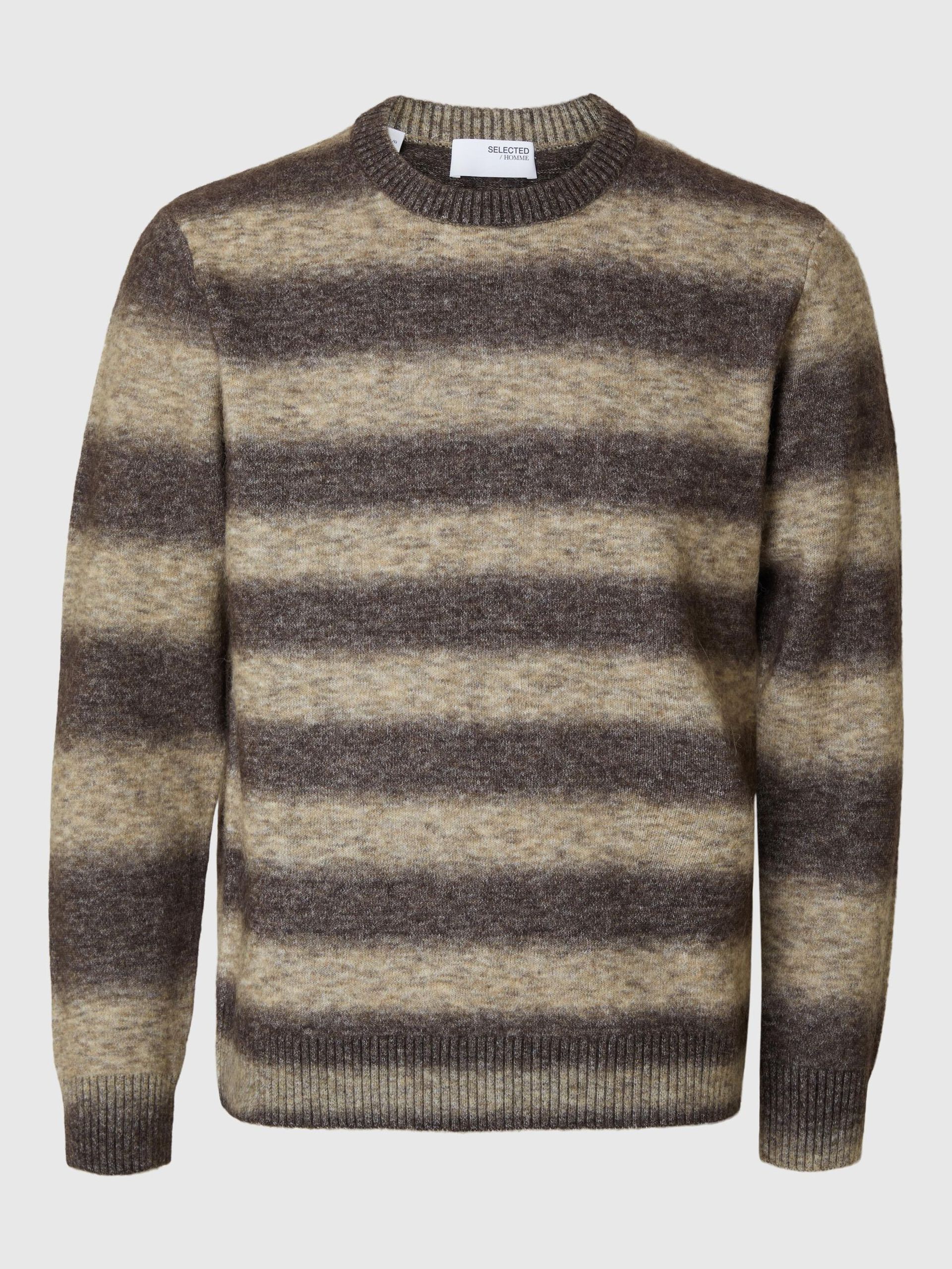 SELECTED HOMME OMBRE CREW NECK - CHOCOLATE TORTE