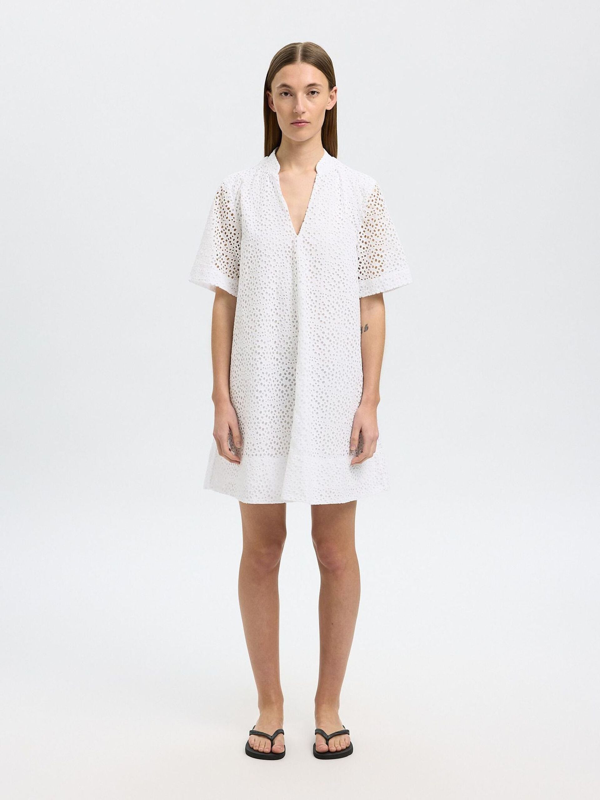 SELECTED FEMME BRODERI DRESS - BRIGHT WHITE