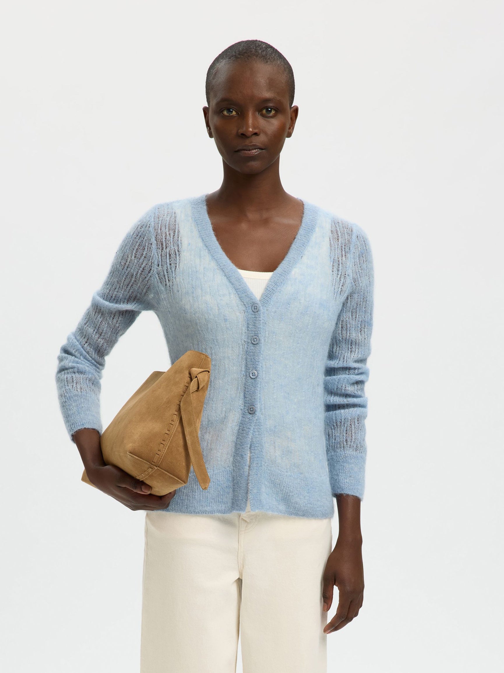 KNIT CARDIGAN - DUSTY BLUE - SELECTED FEMME