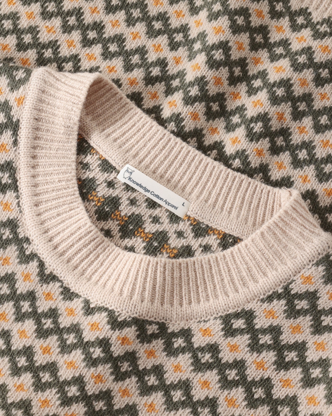 LAMBSWOOL JACQUARD SWEATER - GREEN - KNOWLEDGE COTTON APPAREL
